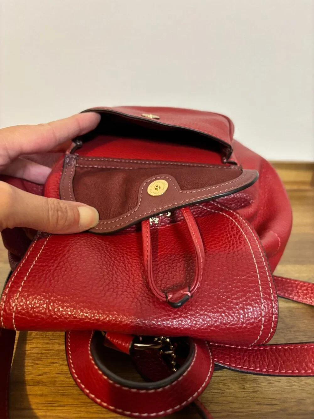 Coach Pennie 22 Red Pebbled Leather Mini Backpack